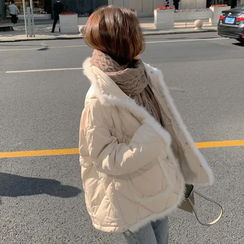 Splicing White Raw Cotton Clothes Women's Short 2025 Winter New Ryoge Small Man Korean Version of Loose Jacket Tide