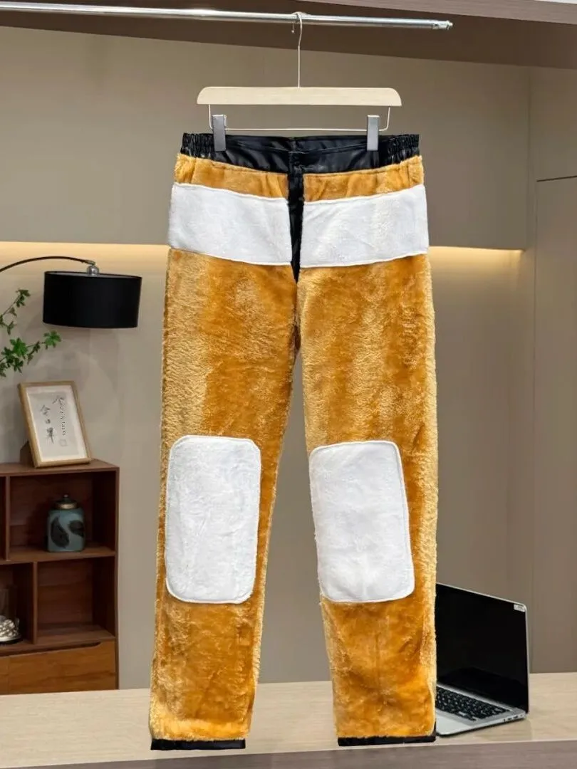 Thiened Fce Calças Casuais Masculinas Inverno Ao Ar Livre Sle Calças Perna Reta Fechamento de Botão À Prova de Vento Material PU Juventude Ciclismo