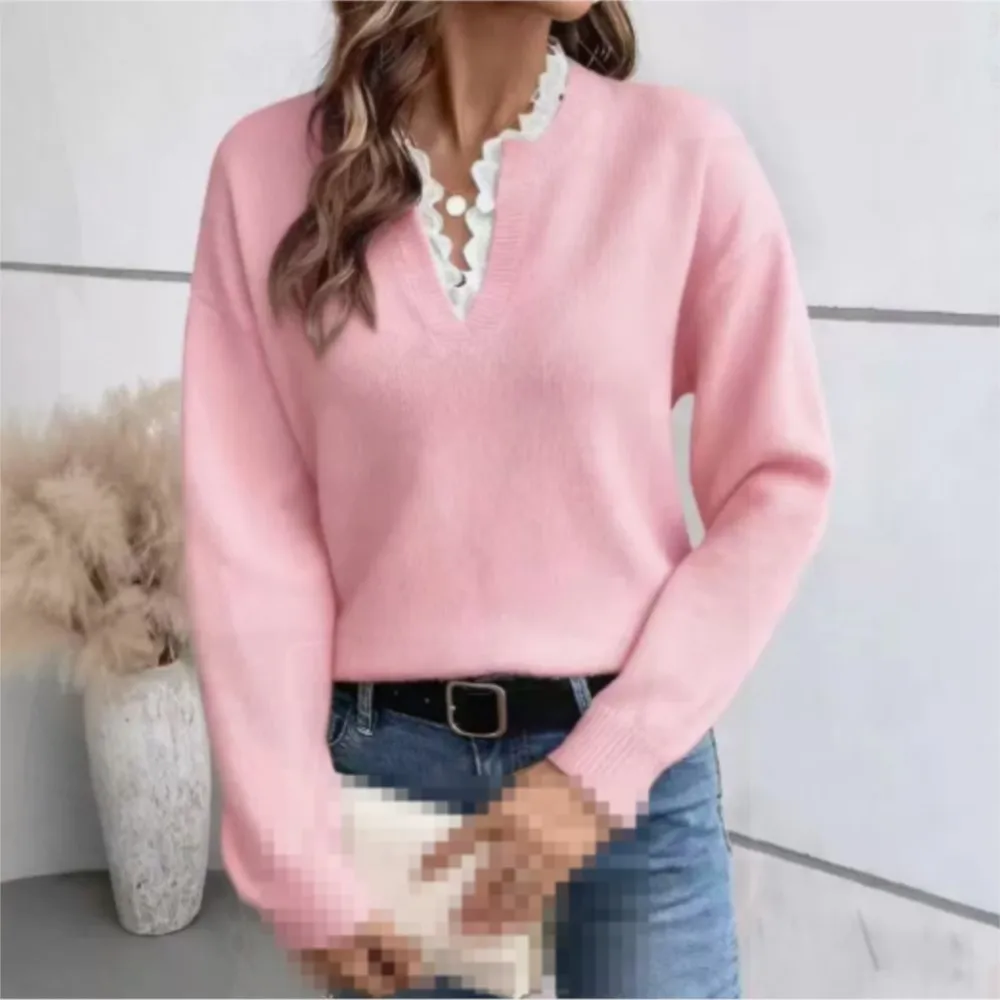 

Casual Sweaters Fashionable Loose Autumn Winter Solid Color Temperament Commuter Style Tops Long-sleeved Knitted Lace Clothes