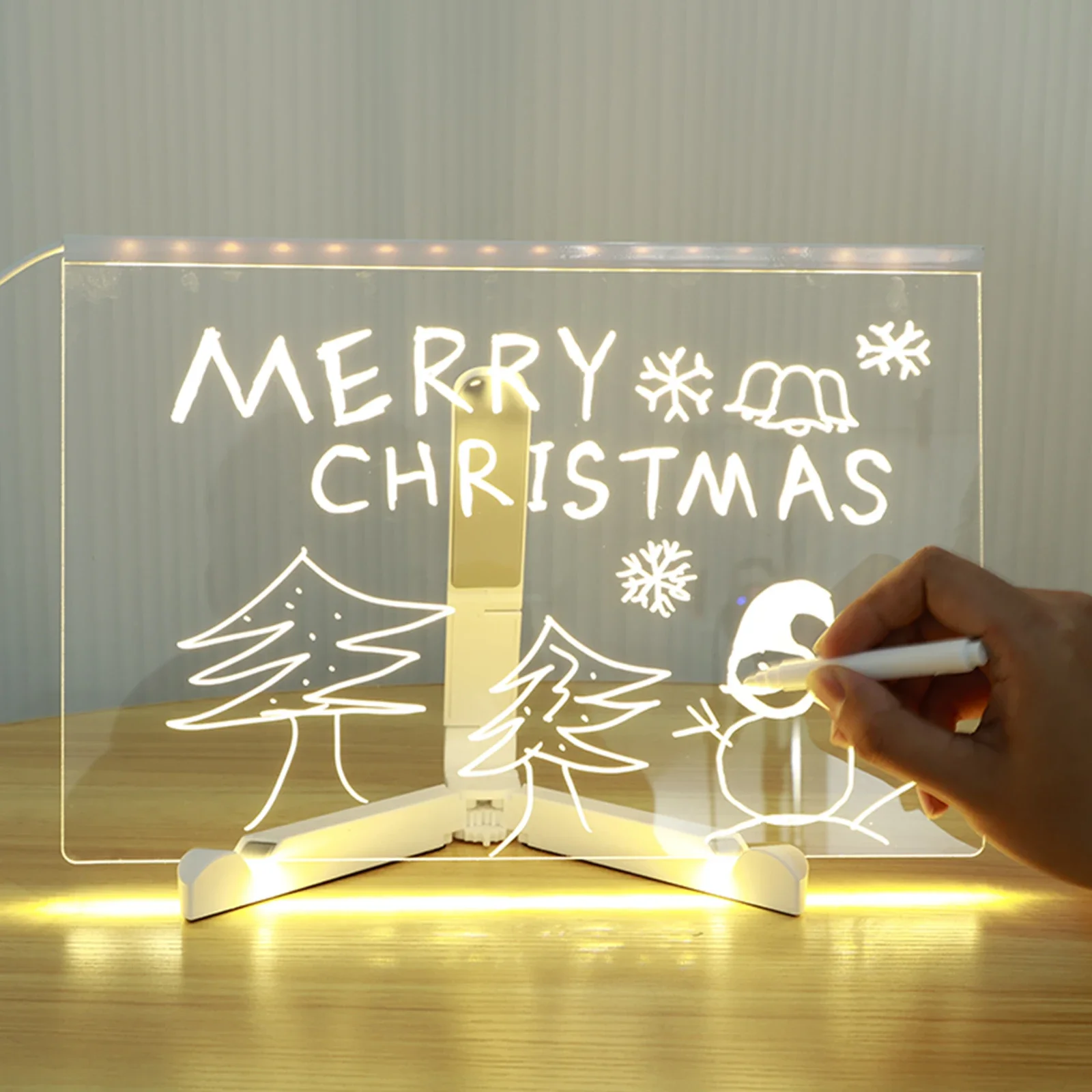 Tableau de message en acrylique brillant avec lumière LED, marqueur de message de lettre, stylo à document, planche à dessin, mémo effaçable