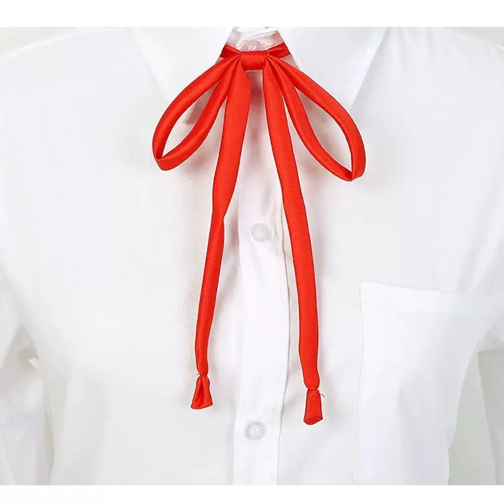 Elegant Solid Color Neck Tie Thin Satin Ribbon Knot Shirt Accessory School Student