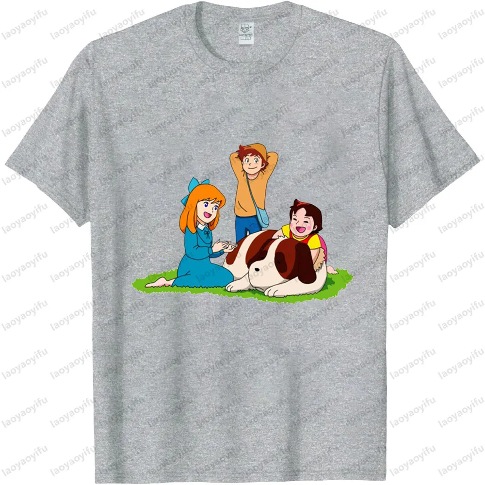 هايدي الفتاة من جبال الألب موضوع تي شيرت لطيف شخصية كرتونية طباعة للجنسين قصيرة الأكمام الرجال النساء الصيف القطن المحملة القمم #2