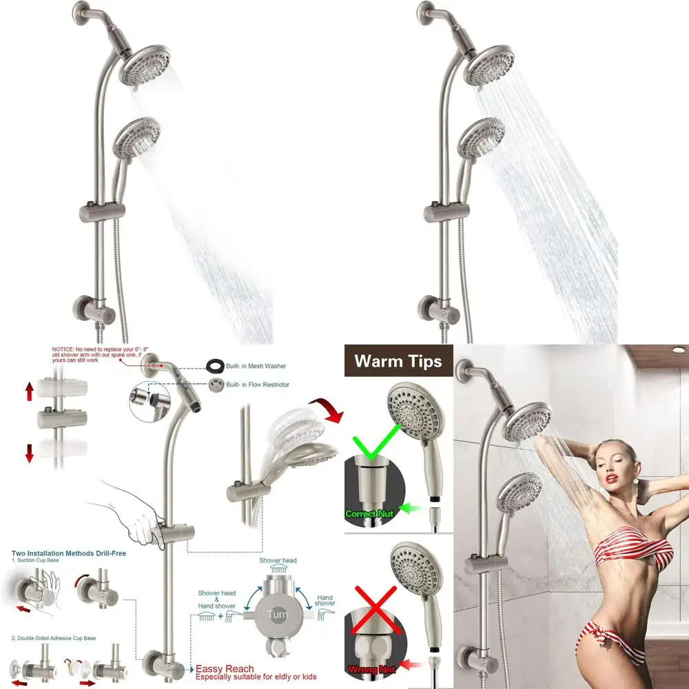 

Регулируемый душевой комплект из нержавеющей стали 27,5 дюйма с ручной лейкой на 5 режимов и шлангом длиной 5 футов — матовый никель