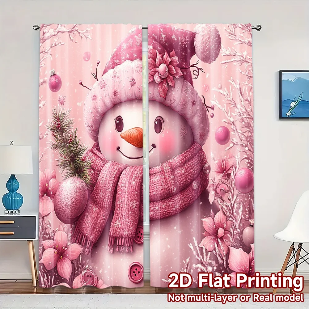 2pcs,Curtains Cute Pink Snowman (2) Modern Creative Curtains Prints Light Filtering Curtains Home Decor Ldeal for Kitchen,