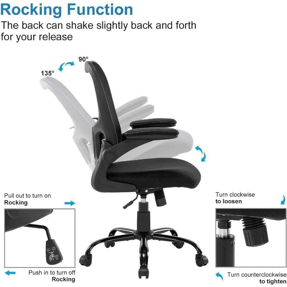 Kursi kantor ergonomis, kursi meja komputer jaring, kursi meja kantor dengan dukungan Lumbar dan sandaran tangan lipat yang dapat diatur