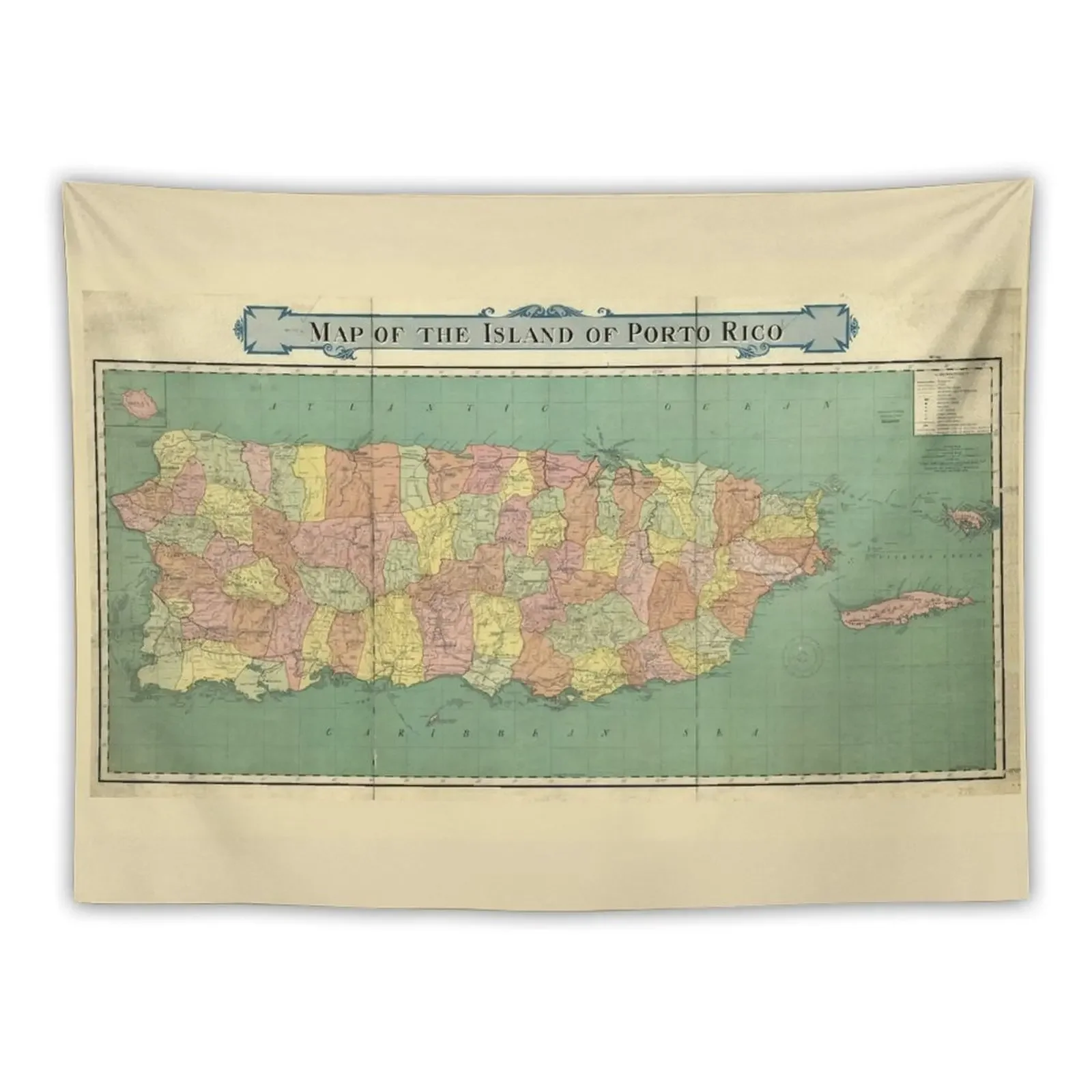 

Map of Puerto Rico (Porto Rico) circa 1915 Tapestry Aesthetics For Room Art Mural Tapestry