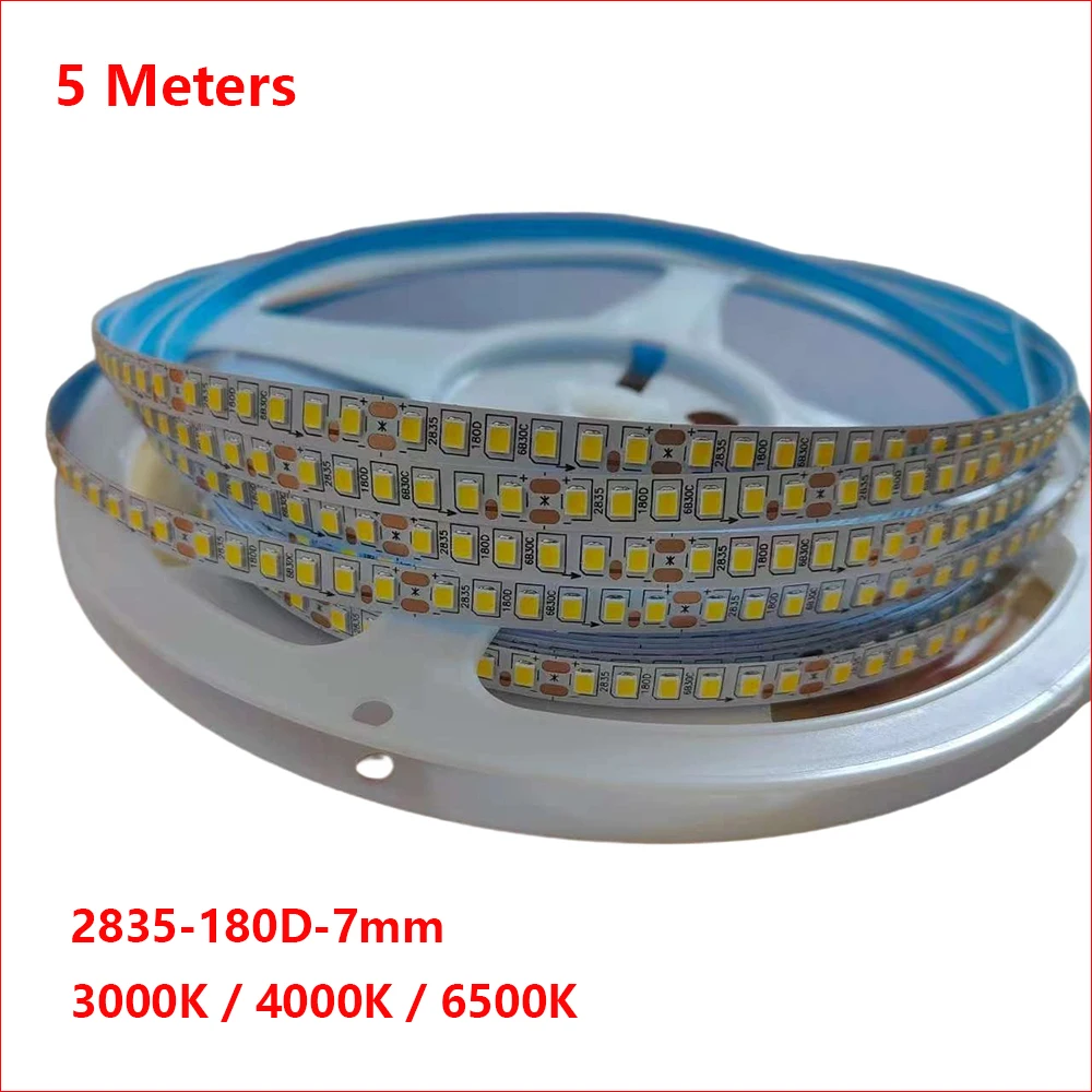 

5 метров 2835 Светодиодная лента 6B30C 180D 7 мм Светодиодная лента 3000K / 4000K / 6500K Световая лента используется в панельных люстрах и т. д.
