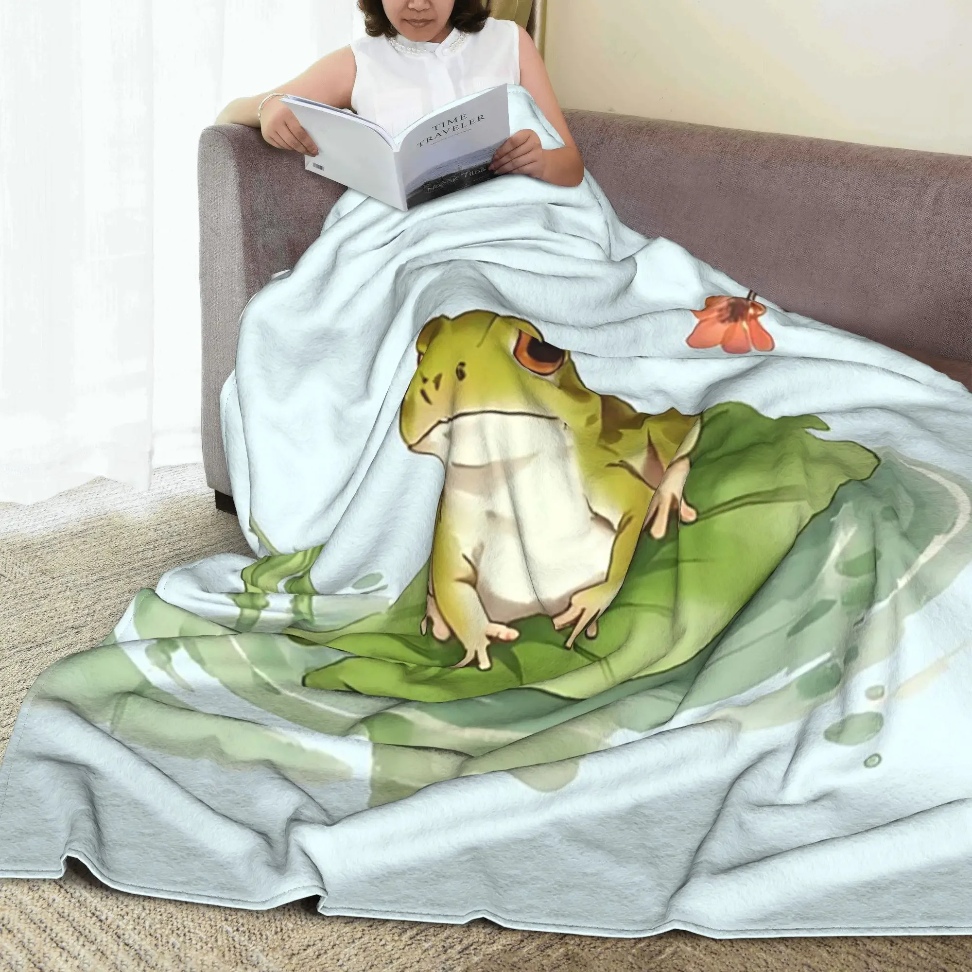 Charming Frog on Lily Pad Blanket Multi-function Fleece Sofa Throw Blanket for Home Bedroom Travel Throws Bedspread Quilt
