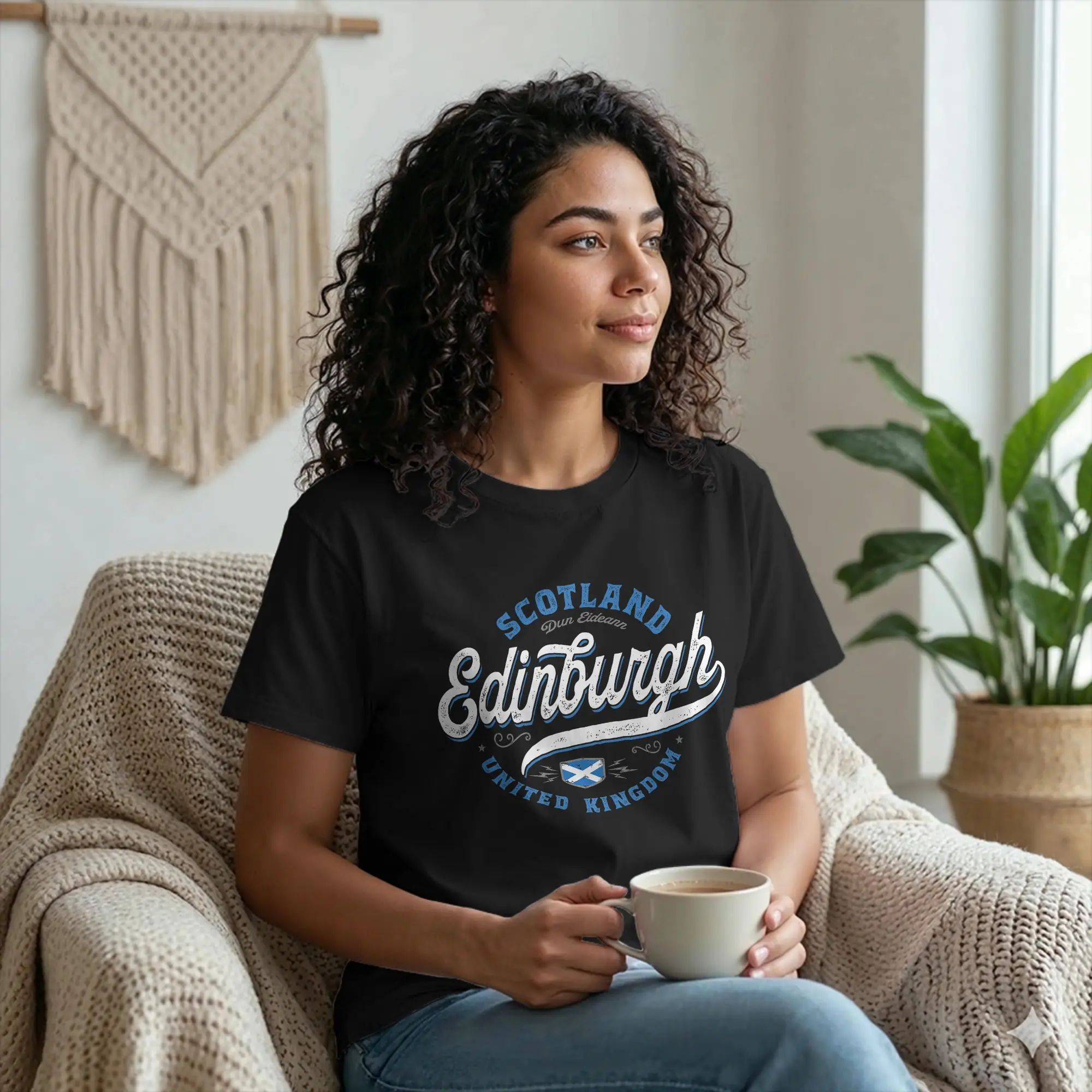 Edinburgh Scotland United Kingdom Men's T Shirts UK Flag Fashion Tees Short Sleeve Round Collar T-Shirt Cotton Graphic Clothes view 5