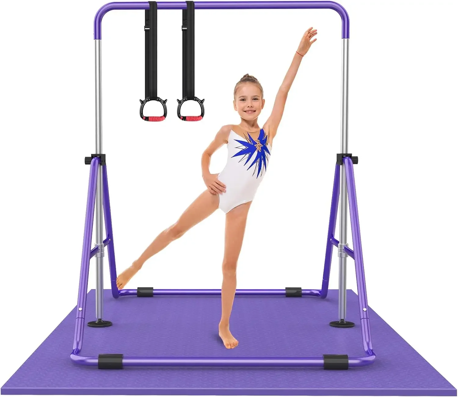 Adjustable Height, Folding Gymnastic Training Kip Bar, Junior Expandable Horizontal Monkey Bar for