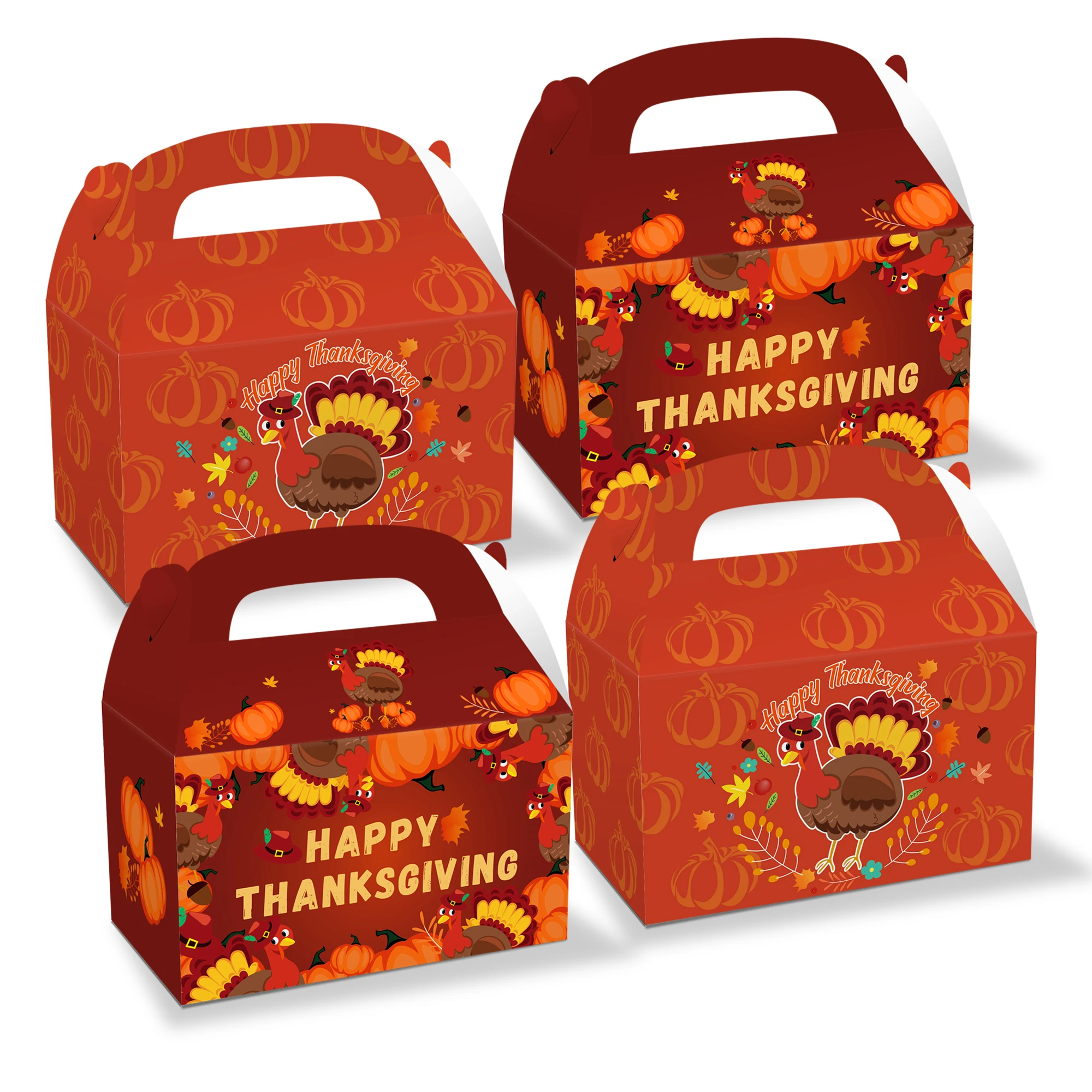 

DD039 4Pcs Happy Thanksgiving Day Carnival Pumpkin Feast Party Paper Portable Gift Box Festival Party Candy Packing Decorations