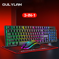 Thunder Wolf TF31 Mouse Keyboard Mouse Pad 3-Piece Set Game Mechanical Touch Light up Key Mouse Set Essential Set For Beginners