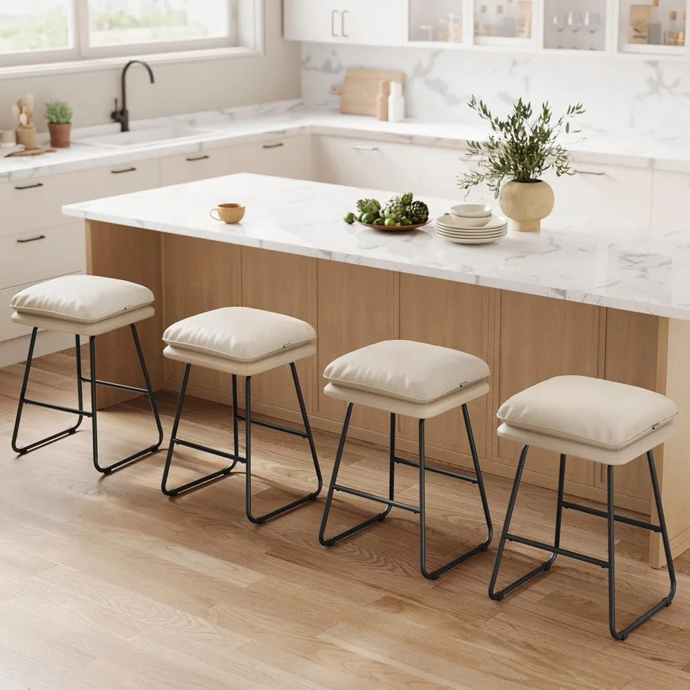 

Bar Stools Set of 4, Counter Height Bar Stools, Leather Counter Stools Barstools with Soft Cushion and Metal Sled Legs, 25.6 In