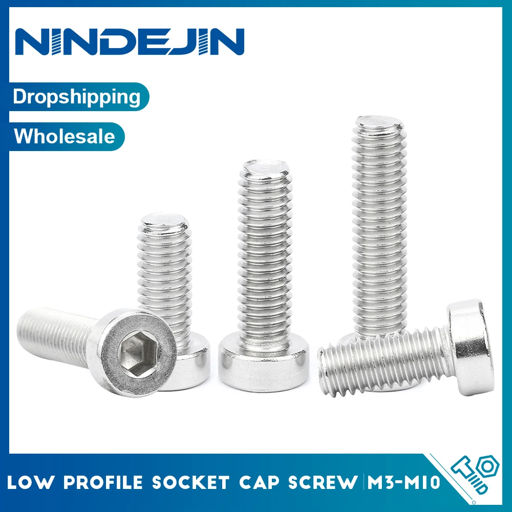 

NINDEJIN Low Head Allen Socket Cap Screw M3 M4 M5 M6 M8 M10 Stainless Steel Low Profile Hexagon Socket Head Screw Bolt DIN 7984