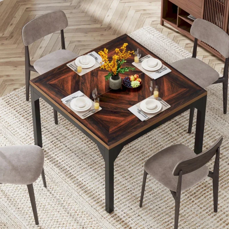 Modern Industrial Brown Small Wood Square Dining Table Kitchen Dining Table for 4