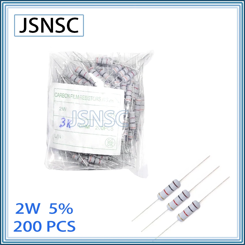 JSNSC 200PCS 5% 2W 150K 180K 200K 220K 240K 270K 300K 330K 360K 390K 430K 470K 510K 560K 620K 680K OHM carbon film DIP resistor