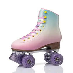 Patins de Fila Dupla para Mulheres e Crianças, Couro, Respirável, 4 Rodas, Deslizante, Rosa, Roxo, Tamanhos 31, 32, 33, 34