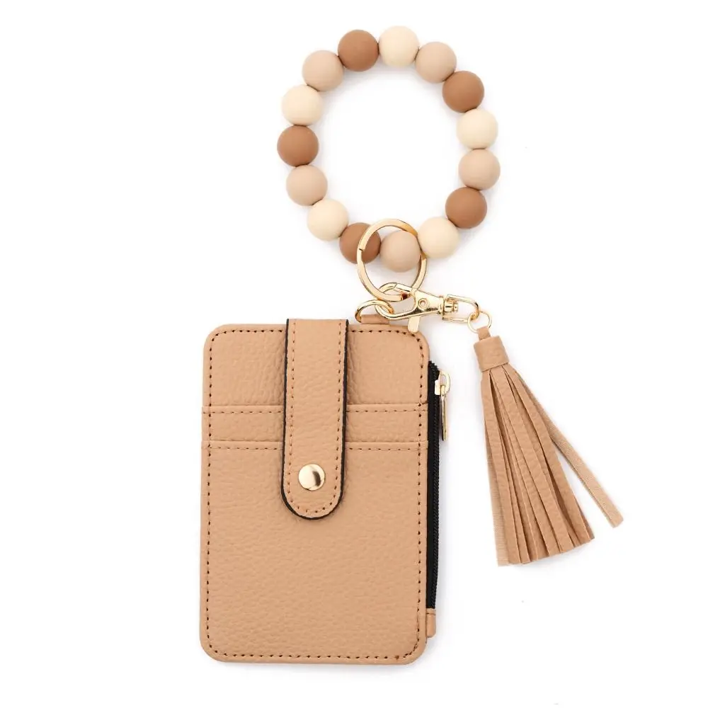 

Bohemian Style Card Holder Bracelet Keychain Faux Leather Beaded Detail Beaded Tassel Keychain Tassel Floral Design