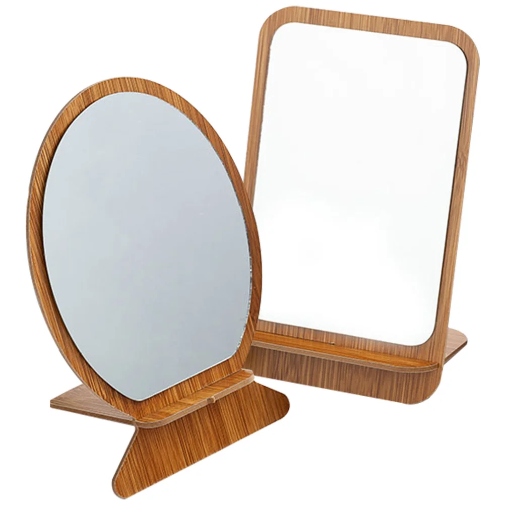 2 pçs dobrável espelho de maquiagem de madeira portátil espelho de mesa para mesa vaidade aliciamento design elegante minimalista