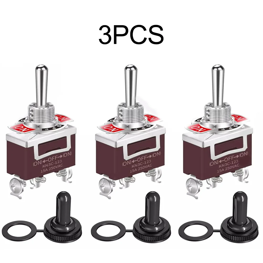 3PC Momentary Waterproof for toggle Switch Set SPDT (On) Off (On) 20A 125VAC Easy Wire Connections with Screw Terminals
