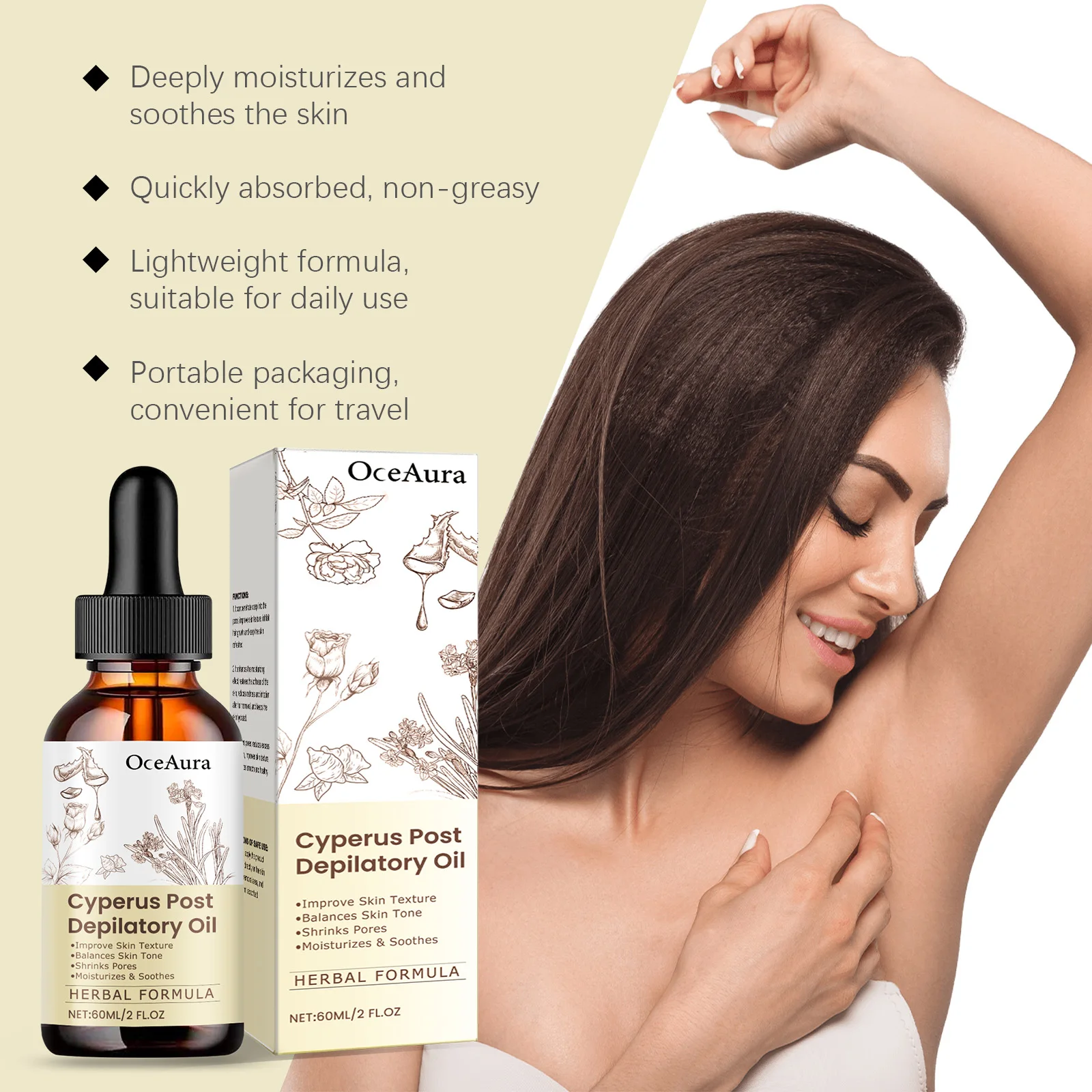 OceAura Cyperus Rotundus Oil for Hair Removal Care Hair Growth Inhibitor Moisturizing Skin Soothing After Shave Oil for Women view 4