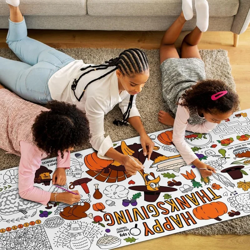 Halloween Christmas Thanksgiving Dinosaur Sports DIY Coloring Tablecloth, Giant Paper Banner for Holiday Party Games & Decor