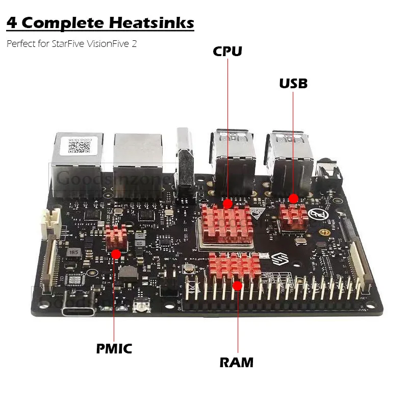 4 قطعة/الوحدة النحاس المبرد ل StarFive VisionFive 2 - 4-حزمة مبردات النحاس النقي مع منصات الحرارية لتبريد رقاقة وحدة المعالجة المركزية RAM LAN