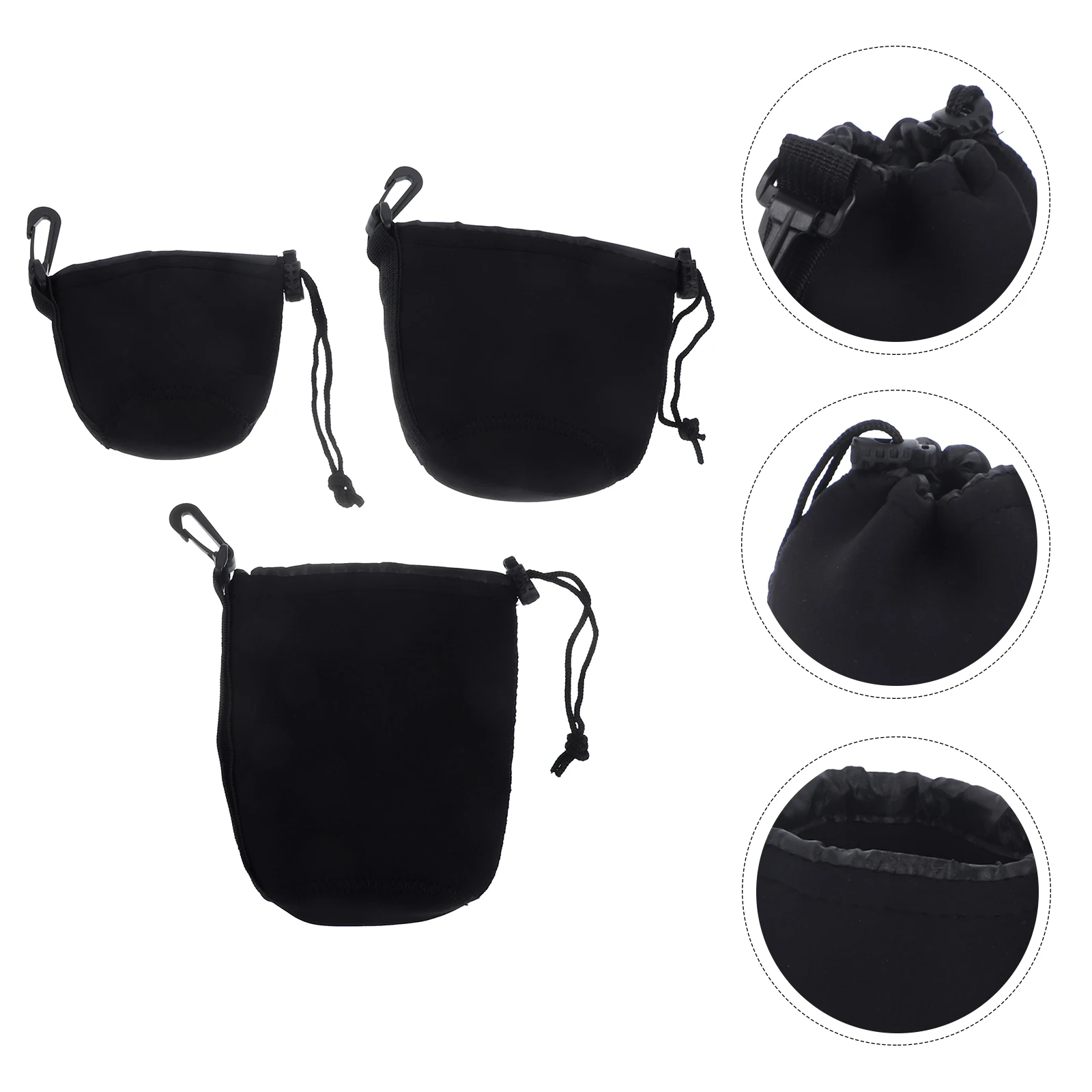 

3pcs Camera Case Black Adjustable Shockproof Moisture Resistant Lens Pouch with Carabiner Neoprene Lens for Outdoor