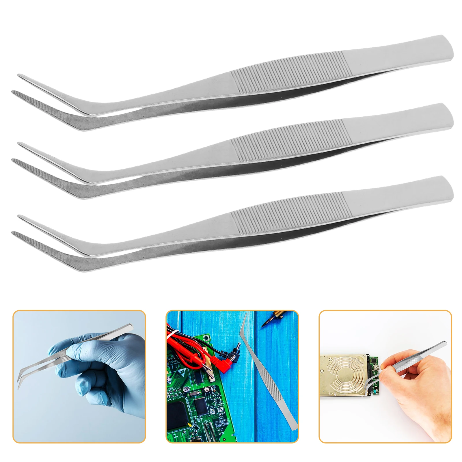 

4pcs 4Cm Stainless Steel Antistatic Precision Angled Tweezers Industrial Esd Non Magnetic For Electronics Repair Durable Silver