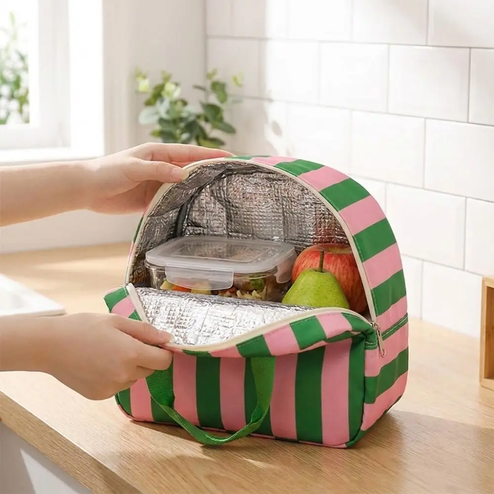 Multi-Purpose Striped Insulated Lunch Bag Leakproof Reusable Food Tote Bag Large Capacity with Handle Food Thermal Box Outdoor