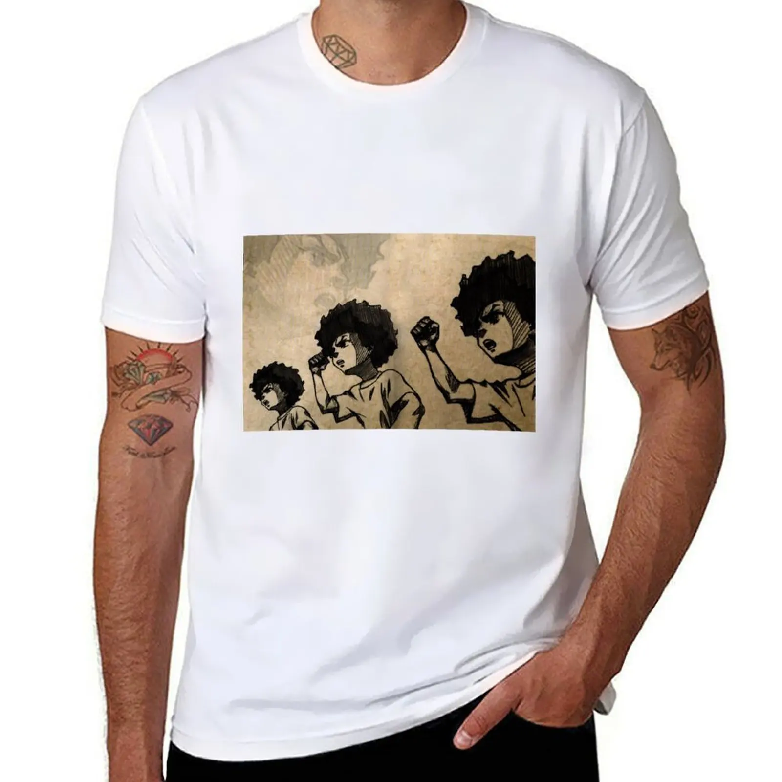 

man t drawings t cotton T-Shirt printed t shirts shirts huey man for from for shirts boondocks men 100%