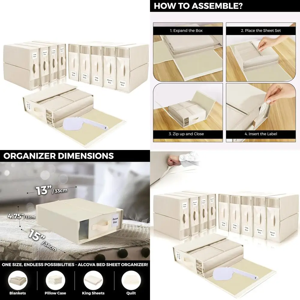 

Bed Sheet Organizers 10-Pack for Storage, Ideal for Queen & King Sheets, with Sheet Tucker for Linen Closet