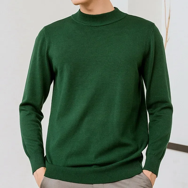 Men's Wool Sweater Half Height O-Neck Pullovers Knit Large Size Sweater Spring Autumn New Tops Long Sleeve High-End Jumpers