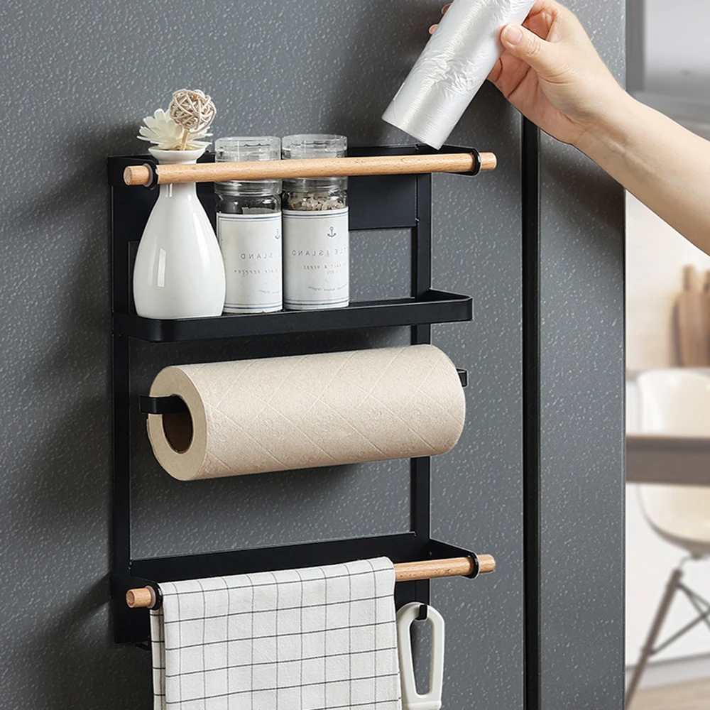 Magnet Kitchen Organizer Refrigerator Shelf Magnetic Holder Paper Towel Holder Metal Shelf Spice Storage Rack Kitchen Accessorie