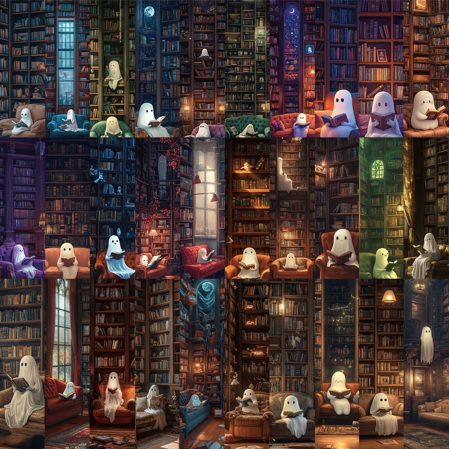 30Pcs Ghost Reading at the Library Bookmarks Aesthetic Decorative Book Markers Paper Book Page Mark Cards for Book Lovers