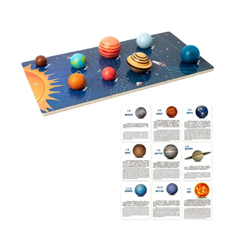 Children Eight Planets Wooden Toy Interactive Storytelling Space Toy for Toddlers Solar System Exploring Puzzle Toy