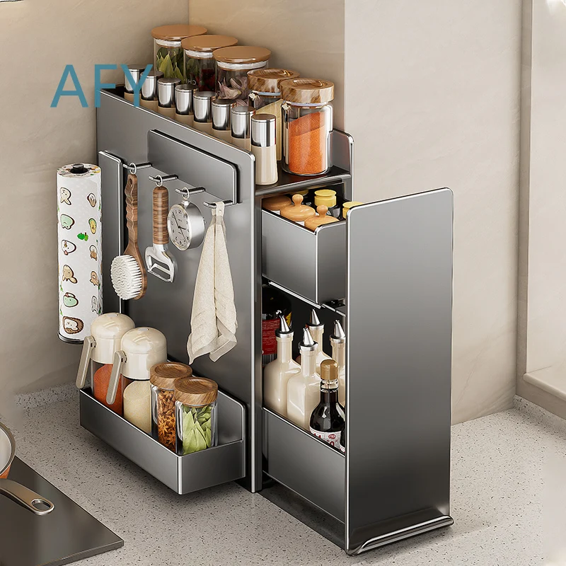 For Kitchen Spice Rack Organizer for My Kitchen Multi Functional Pull Out Ultra Narrow Edge Seasoning Salt Condiment Storage
