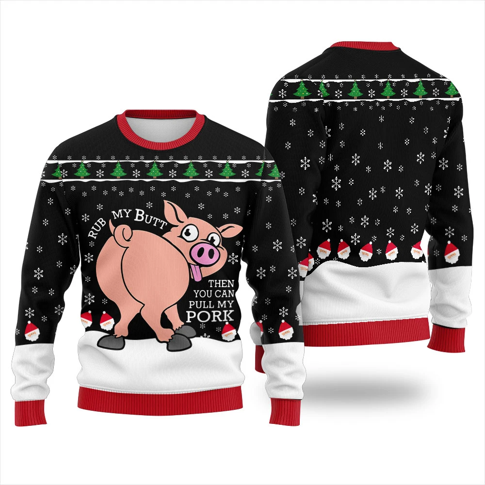 مضحك خنزير فرك بعقب ثم يمكنك سحب بلدي لحم الخنزير طباعة الشتاء عيد الميلاد القبيح هوديي المرأة بلوزة كاجوال Harajuku الشارع الشهير