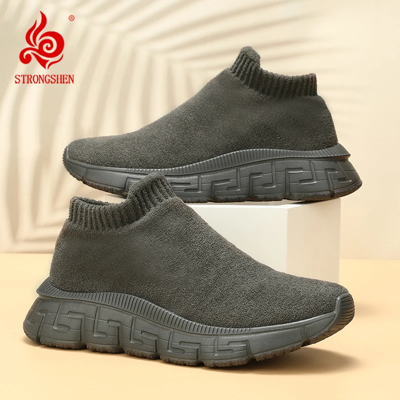 STRONGSHEN Outdoor Winter Men Sneakers Couple Fashion Breathable Running Sport Shoes Quality Slip-on Women Athletic Footwear