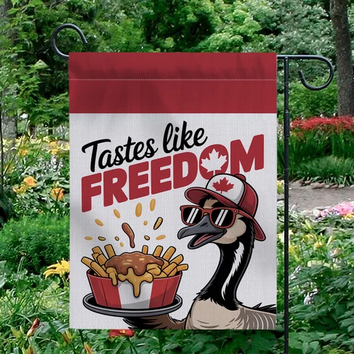 Tastes Like Freedom Garden Flag Canada Goose Poutine Funny Yard Decor OOV IIC