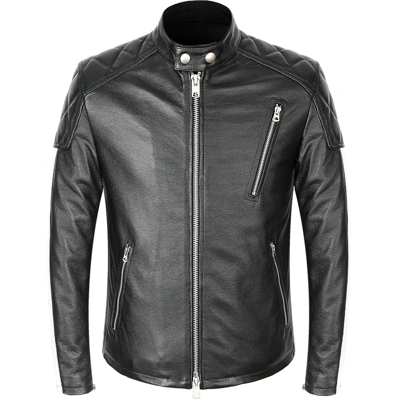 New Genuine Leather Jacket Men Motorcycle Cowhide Jacket Slim Street Fashion Man clothes  BLack Biker Zipper Coat