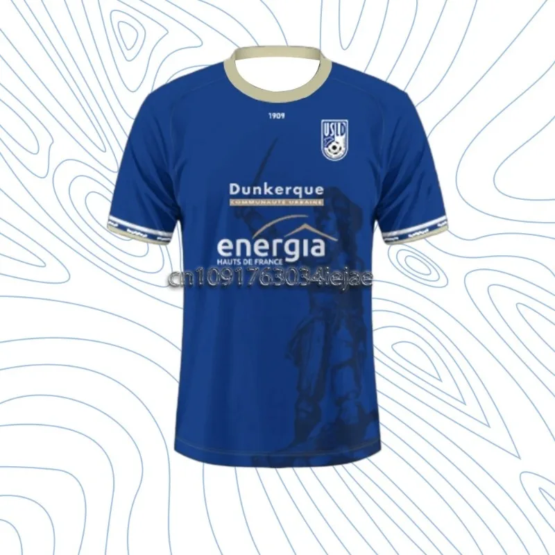

MOTO-Mens Dunkerque Football Shirt Youth Kids Sportwear Oversized Training Soccer Uniform Breathable Unisex Jersey Tee clothes