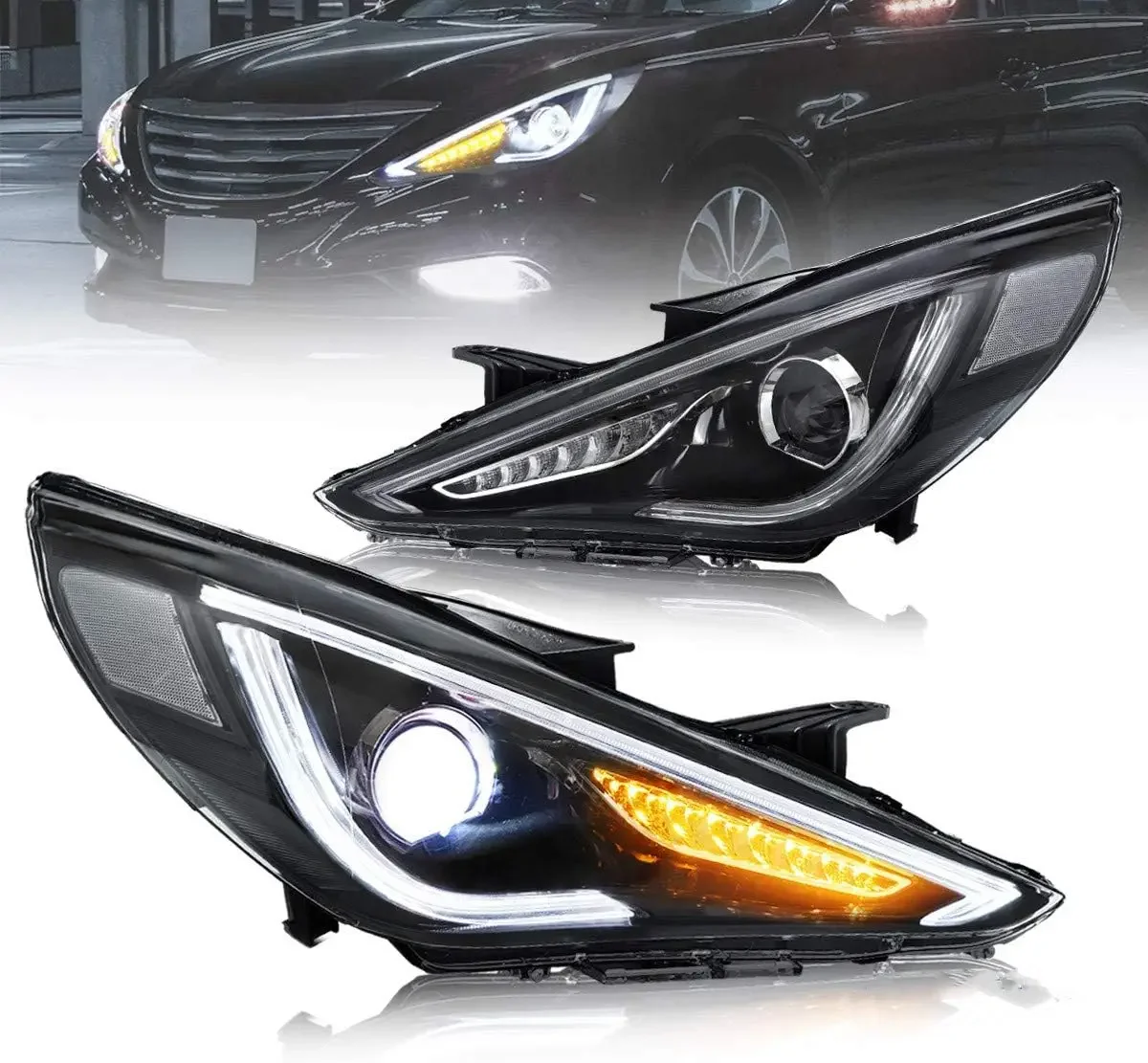 

Projector LED Headlights Compatible with Hyundai Sonata 2011-2014(Not Fit Hybrid and Models Without Auto Leveling) w/Amber