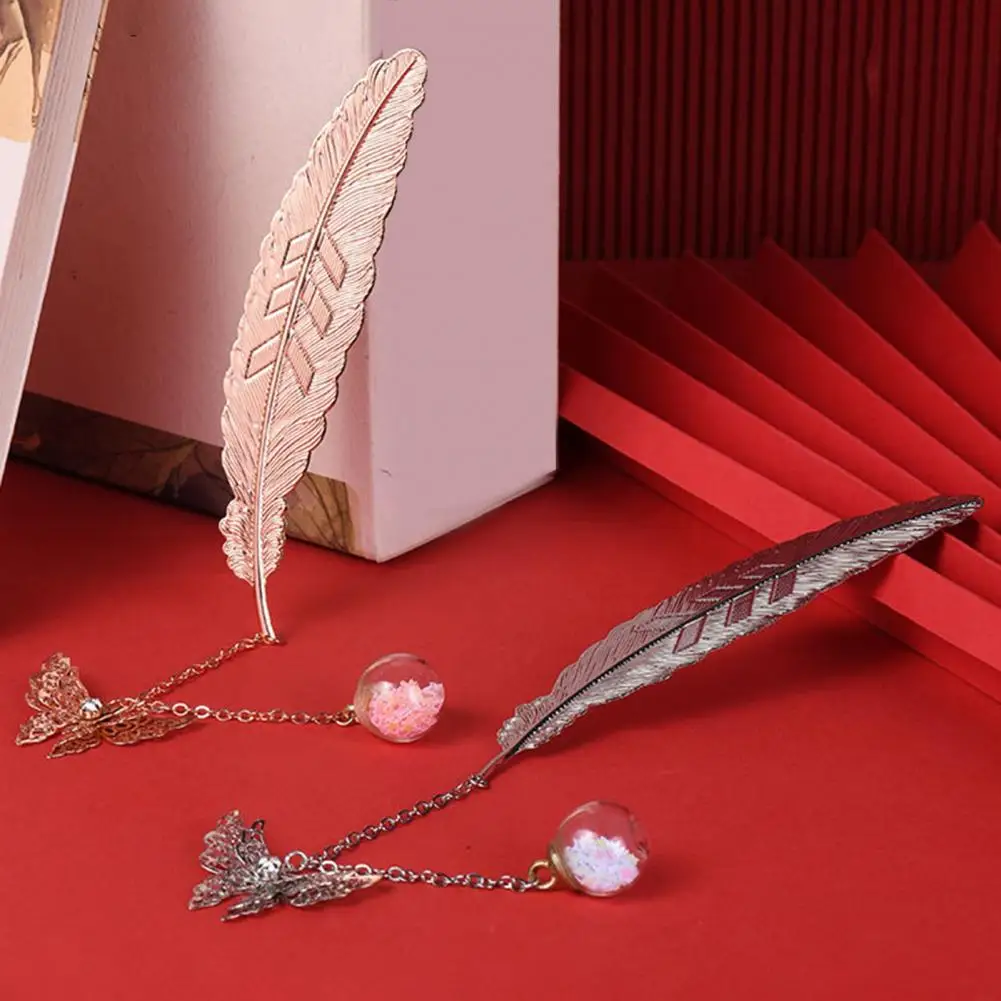 Durable Iron Bookmark with Butterfly Tassels Stylish Chinese Feather Bookmark Metal with Butterfly Tassels Durable Long-lasting