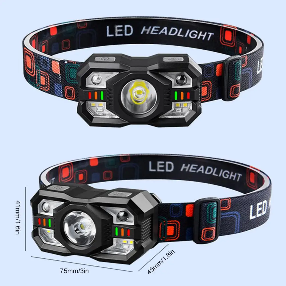 

1200 мАч светодиодный перезаряжаемый налобный фонарь с датчиком движения, водонепроницаемые налобные фонарики для кемпинга, рыбалки, налобный фонарь
