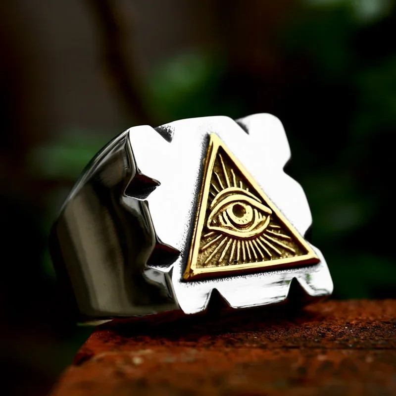 2024 New Style 316L Stainless Steel Eye of Horus Ring Egypt Ethnic Square Shape RingVintage Jewelry For Men Wholesale