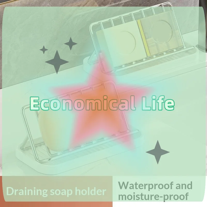 

[MOA]Bathroom Countertop Soap Holder Soap Storage Draining Rack & Kitchen Sponge Storage Rack Durable Easy To Clean Organizer