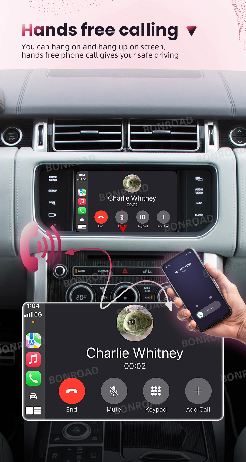 Bonroad Wireless CarPlay-Schnittstelle für Land Rover/Jaguar Range Rover Evoque Discovery mit Android Auto Mirror Link Navigation – Detail 10