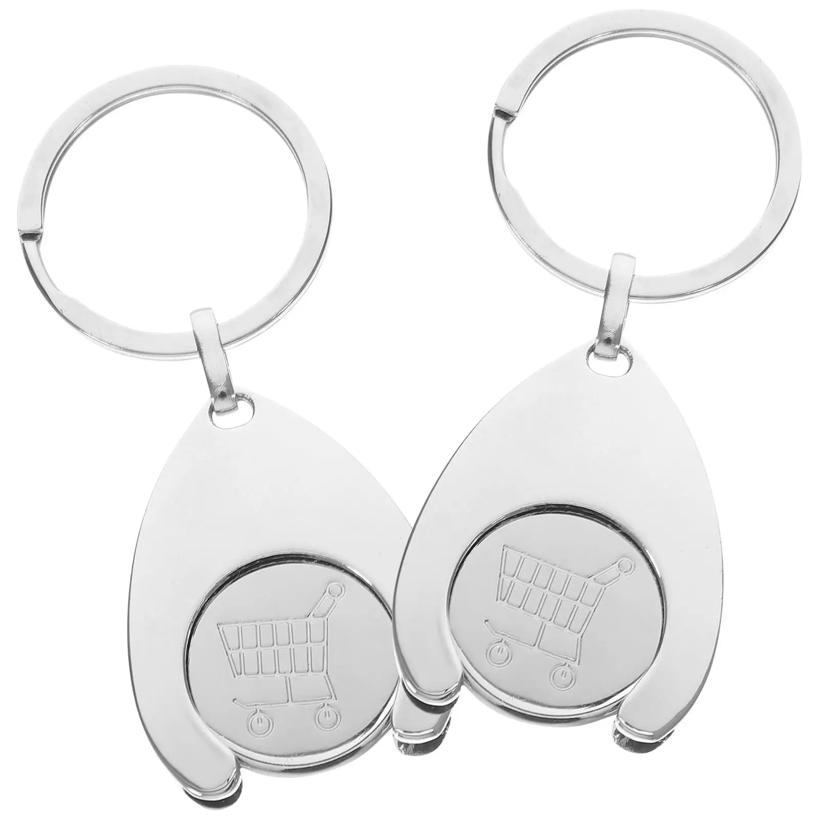 2PCS Metal Trolley Token Key Ring Shopping Cart Coin Keychain nament Lightweight Portable Keyrings Small Shopping Trolley Token