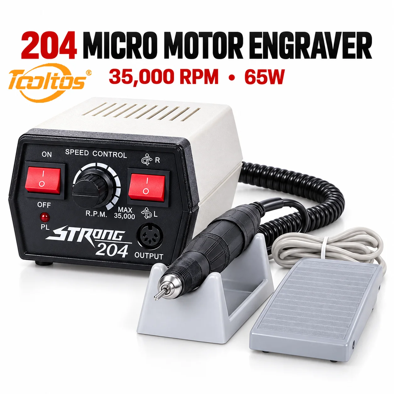 TOOLTOS 204 Jewelry Engraving Machine 35000RPM 65W Micro Motor 2.35mm 3mm Chuck Foot Pedal for Polishing Grinding